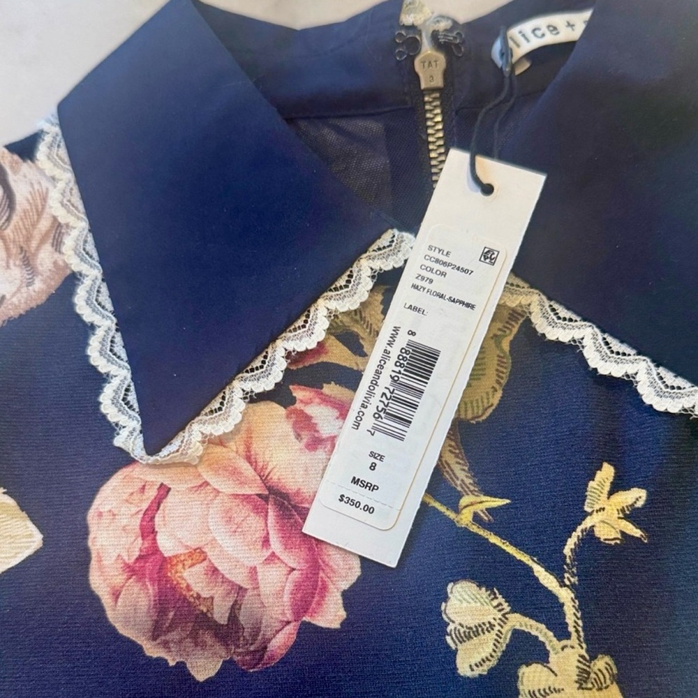 NWT Alice + Olivia Navy Delora
Floral Midi Dress  Size 8 - Picture 8 of 12